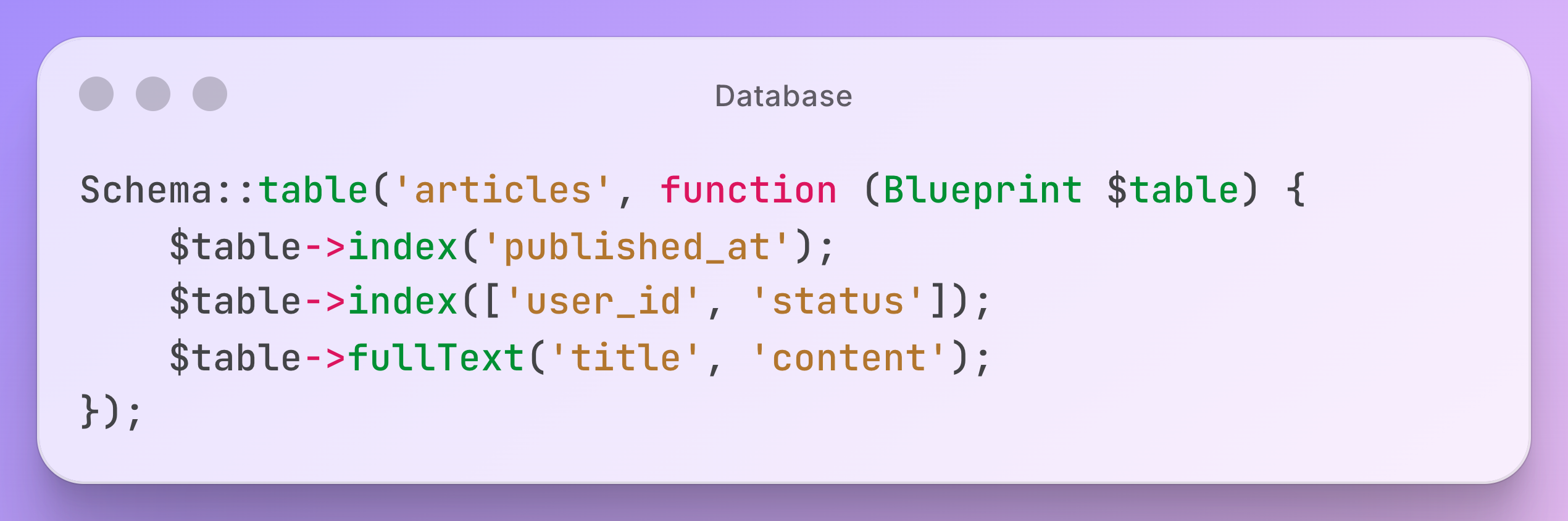 Ajout d'index sur une table Laravel avec Schema Builder