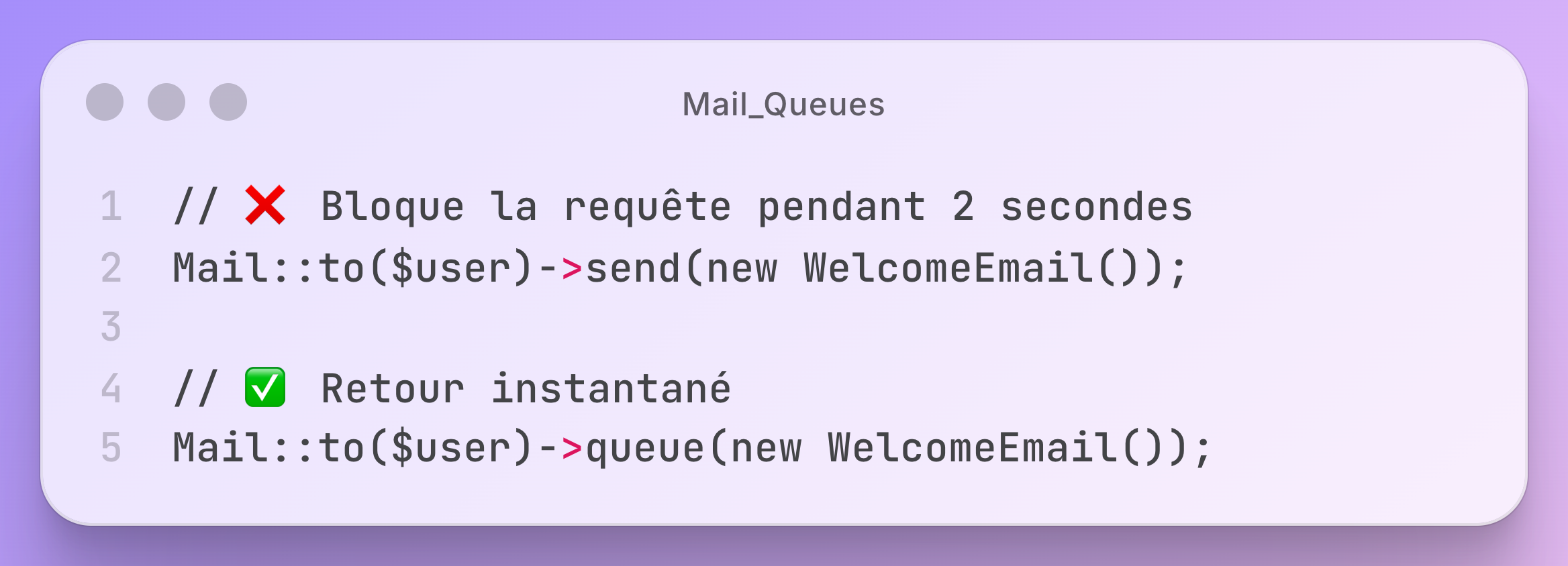 Comparaison entre envoi d'email synchrone et asynchrone avec Laravel Queue
