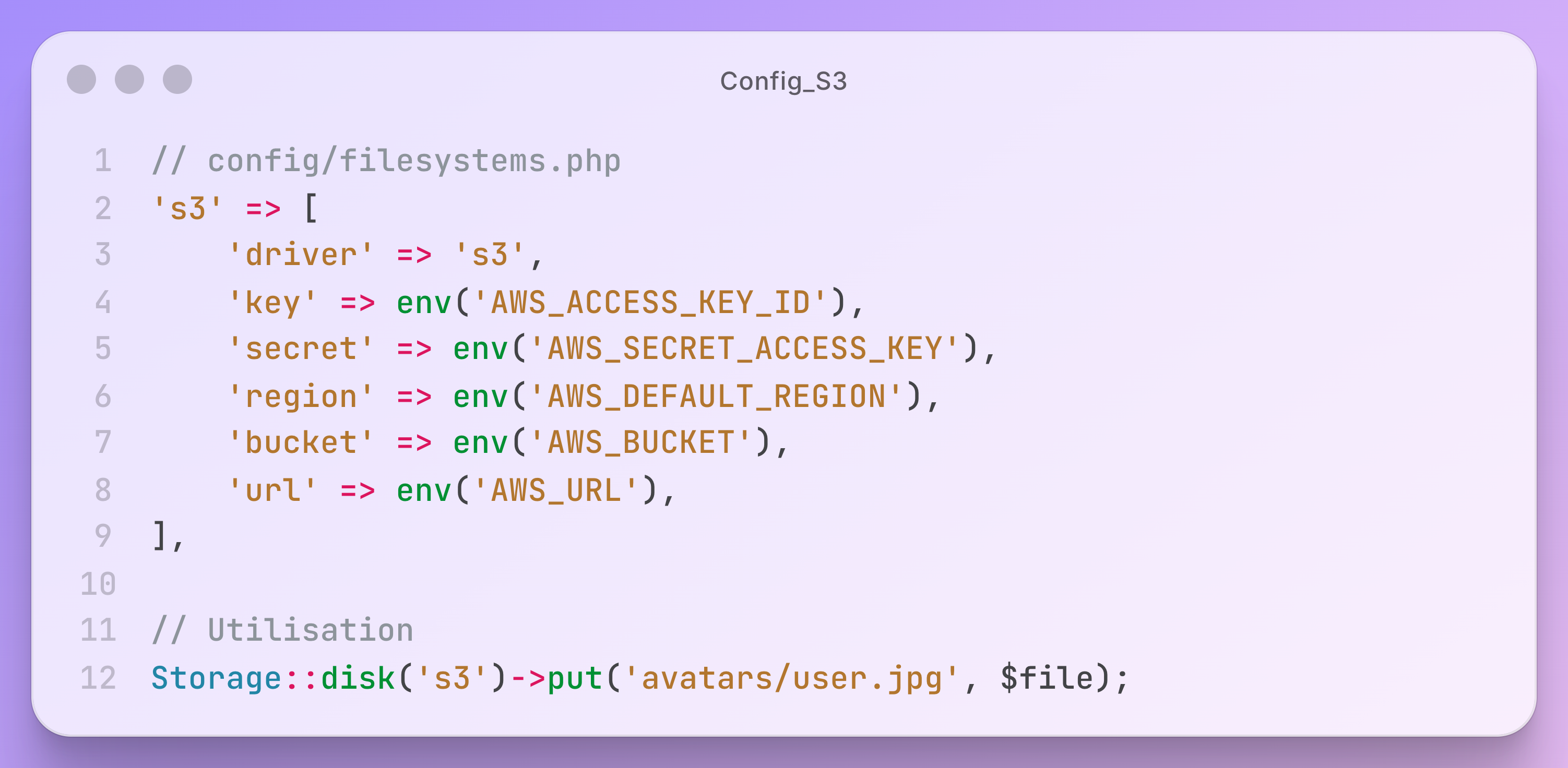Configuration du disque S3 dans Laravel et utilisation du Storage